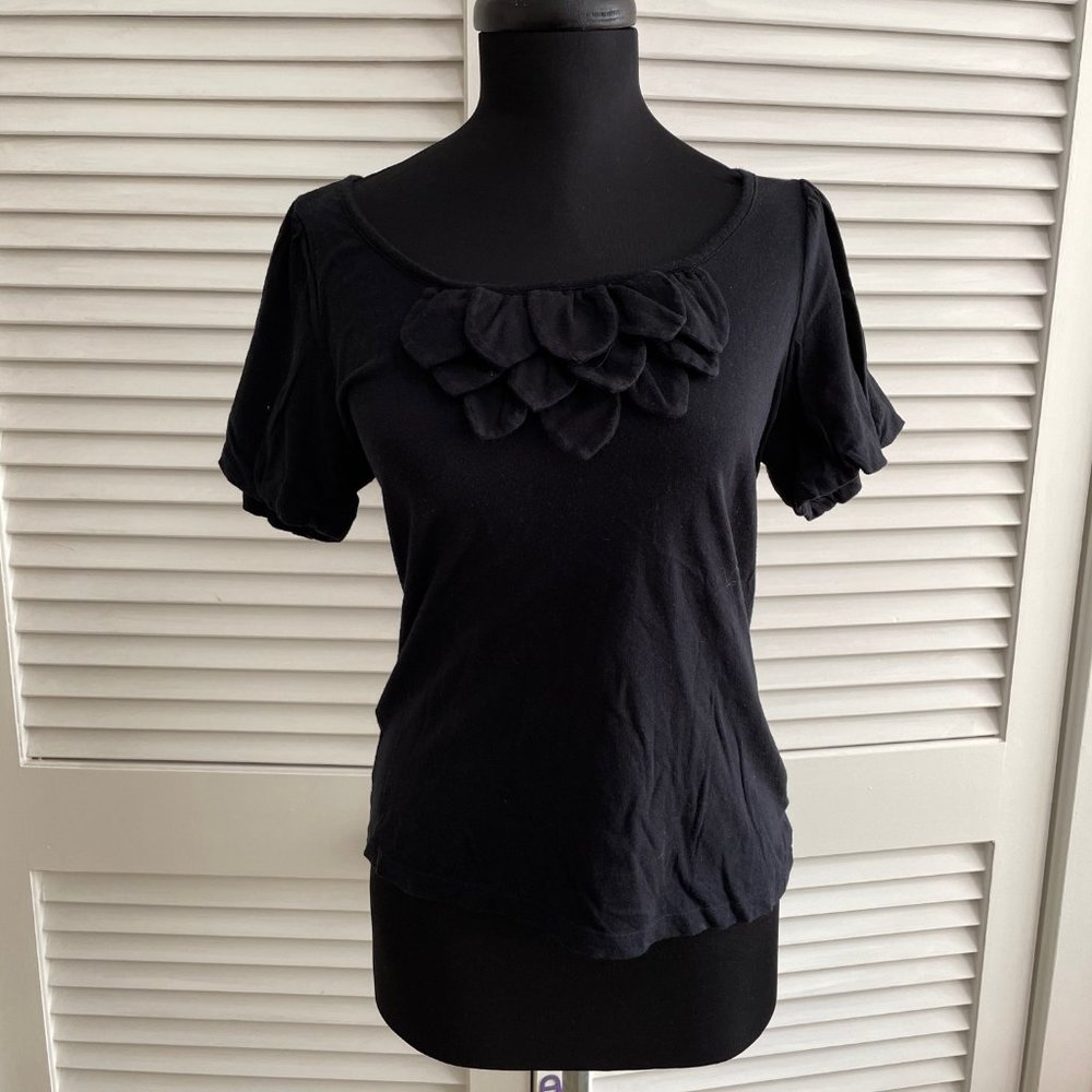 Anthropologie Black Leaf embellished tee